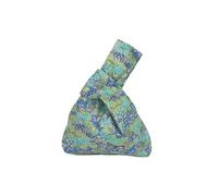 Knot Wrist Bag Wind Simple Knot Wrist Bag Coin Purse Mobile Phone Key Small Bag Grid Gilding Broken Flowers Handmade Square Bag(Color-01)