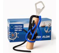 Knoten-Floh Knot Exercise Kit Knot Learning for SBF Sea Boat Driving Licence & Fire Brigade, Knot Exercise Device Including Note Board and Instructions (SW/Blue with Bottle Opener)