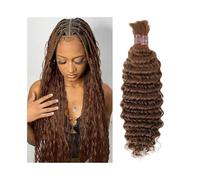 Knotless #30 Light Auburn Deep Wave Bulk Braiding Hair Bundles No Weft Boho Braids Extensions for twists(20 22 24)