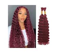 Knotless 99J Burgundy Deep Wave Bulk Human Hair for Braiding No Weft Curly Brazilian Virgin Extensions for twists(18inches)