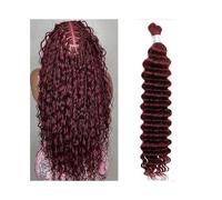 Knotless #99j Burgundy Human Hair Bulk for Braiding 100g Deep Wave Boho Braids Extension for twists(20 inch)
