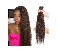 Knotless Chocolate Brown Human Braiding Hair for Boho Braids #4 Deep Wave Bulk Brazilian Remy No Weft for twists(18 20 22)