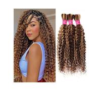 Knotless Human Braiding Hair 100g/Bundle No Weft P4/27 Highlight Deep Wave Bulk for Boho Braids for twists(22inch 1PC)