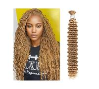 Knotless Human Braiding Hair for Boho Braids #27 Blonde 100g Deep Wave Bulk Extensions for twists(18 inch)