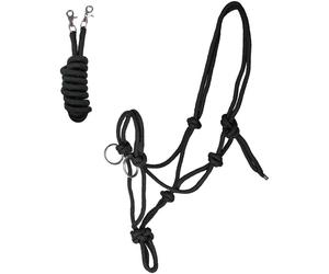 Knotted Halter with Reins Black - Full