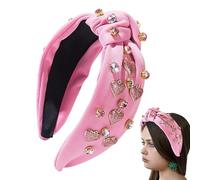 Knotted Headband for Women - Wide Rhinestone Love Heart Headbands,Stylish Headbands for Girls, Valentines Hair Accessories for Holiday Parties