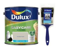 Knotted Twine Dulux Easycare Kitchen Matt Emulsion Paint 2.5L + 3" Emulsion Paint Brush - Grease & Stain Resistant, Washable Matt Finish, Durable Interior Paint for Kitchen Walls & Ceilings