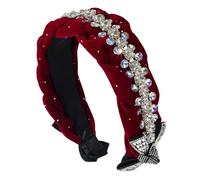 Knotted Velveted Headband For Women NonSlip High Skull Hairband Rhinestones Studded Hairhoop For Theme Party Formal Wear