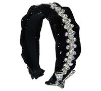 Knotted Velveted Headband For Women NonSlip High Skull Hairband Rhinestones Studded Hairhoop For Theme Party Formal Wear