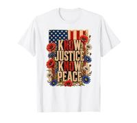 Know Justice Know Peace American Flag Floral Design T-Shirt