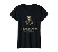 Know Thyself Gnothi Seauton Greek Philosophy Owl Value Graphic T-Shirt, Women, Black, M