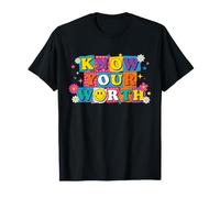 Know Your Worth Colorful Positive Happy Face Quote Design T-Shirt