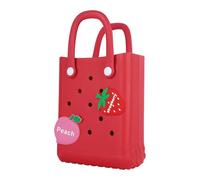 KNOWENAT Mini Beach Rubber Tote Bag - Small Waterproof Bitty Washable Handbag with Charms for Women, Red(strawberry Charm Strapless), S, Beach Rubber Tote Bag