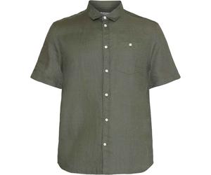 Knowledge Cotton Apparel - Linen Shirt - Regular Linen Short Sleeve Shirt Burned Olive for Men - Size L - Khaki Khaki L