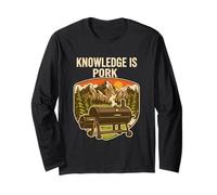 Knowledge is Pork Funny BBQ Smoker Meat Pun Retro Long Sleeve T-Shirt