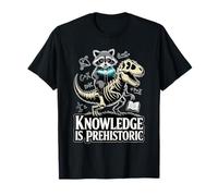 Knowledge Is Prehistoric Raccoon on T-Rex Skeleton Tee T-Shirt