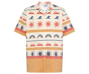 KnowledgeCotton Apparel - Box Fit Short Sleeved AOP Seersucker Shirt - Shirt size M, sand