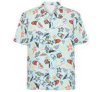 KnowledgeCotton Apparel - Box S/S AOP Linen Shirt - Shirt size S, grey