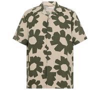 KnowledgeCotton Apparel - Linen-Mix Printed Shirt - Shirt size L, olive/sand
