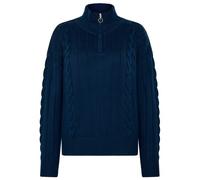KnowledgeCotton Apparel - Women's M. 1/2 Zip High Neck Cable - Wool jumper size M, blue