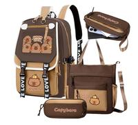 Knowlife Backpack for Girls - Adorable Junior High School Capybara Backpack - Lightweight Children Bookbag with Messenger Bag and A Pencil Case for Teens Child Boys Kids