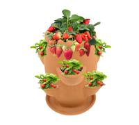 Knowlife Strawberry Tower - Terracotta Strawberry Planter Flower Pot - Vertical Flowerpot Container with Tray, Gardening Accessories for Yard Garden Balcony Outdoor Decor