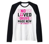 Known Loved Forgiven Made New in Christ Christian Quote Raglan Baseball Tee