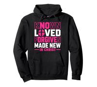 Known Loved Forgiven Made New in Christ Faith Cross Quote Pullover Hoodie