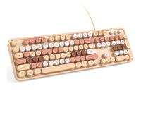 KNOWSQT Wired Computer Keyboard - Milk Tea Colorful Retro Full Size Round Keycaps Plug and Play Typewriter Keyboards for Windows, Laptop, PC, Desktop, Mac
