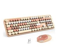 KNOWSQT Wireless Keyboard and Mouse Combo - MilkTea Colorful 2.4G Typewriter Full-Size Cute Keyboards - USB Receiver Plug and Play, for Computer, PC, Laptop, Desktop, Windows