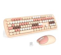KNOWSQT Wireless Keyboard and Mouse Combo Pale MilkTea - Colorful 104 Key 2.4G Round Keycap Typewriter Keyboards, USB Dongle Plug and Play, for Laptop, Windows, PC, Mac, Desktop