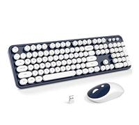 KNOWSQT Wireless Keyboard and Mouse Combo - White-DarkBlue Full-Sized 2.4 GHz 104 Keys Typewriter Keyboard, Flexible Round Keycap and Optical Mouse for Windows, Computer, PC, Laptop, Desktop