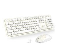 KNOWSQT Wireless Keyboard and Mouse Combo - White-Milky Full-Sized 2.4 GHz 104 Keys Typewriter Cute Keyboard, Round Keycap and Optical Mouse for Windows, Computer, PC, Laptop, Desktop