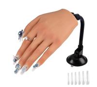 KnowU Left Silicone Nail Practice Hand - Professional Hand Model with 14mm Stable Insert & Thicker Cuticle, 10PCS Nail Tips Included, Practice Hand for Acrylic Nails & Gel