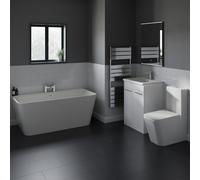 Knox Double Ended Back to Wall Freestanding Bathroom Suite including Vanity Unit with Polished Chrome Handles | Gloss White | ABS Polished Chrome | 1700mm