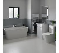 Knox Double Ended Back to Wall Freestanding Bathroom Suite including Vanity Unit with Polished Chrome Handles | Gloss White | ABS Polished Chrome | 1500mm