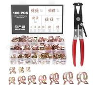 Knpwer 100 Pcs Spring Hose Clips,10 Sizes Fuel Line Hose Clips,Water Pipe Air Tube Silicone Vacuum Hose Clamp Fastener with a Hose Clamp Pliers 6-20mm