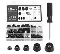 Knpwer 120 Pcs Round Black Rubber Feet Bumpers Pads, 5 sizes Rubber Feet Bumpers Pads,with Built in Stainless Steel Washer for Cutting Board Amps Cabinet Desk Tables Couches (120)