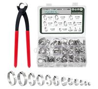 Knpwer 150 Pcs 304 Stainless Steel Single Ear Hose Clamp,6-33.1mm 12 Sizes Crimp Hose Clamp Assortment Kit,Stepless Crimp Clamp