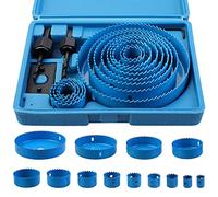 Knpwer 18 PCS Hole Saw Cutter Kit Carbon Steel Downlights Drill Bit Tools for Wood, Plasterboard, Plastic and Non Ferrous Metals 19-127mm,Blue