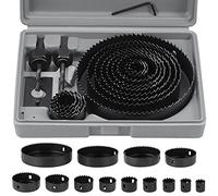 Knpwer 20 PCS Hole Saw Cutter Kit Carbon Steel Downlights Drill Bit Tools for Wood, Plasterboard, Density board and Non Ferrous Metals 19-127mm