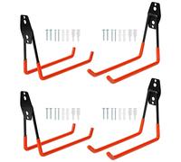 Knpwer 4 Pcs Garage Hooks,Heavy Duty Steel Garage Storage Hooks,Tool Hangers for Garage Wall,Utility Wall Mount Garage Hooks and Hangers with Anti Slip Coating (Orange, 19 * 16cm)