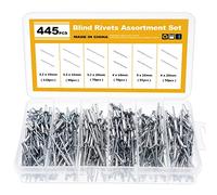Knpwer 445 Pcs Aluminum Dome Head Blind Rivets,Closed End Pop Rivets,6 Sizes Self-Plugging Open End Fastener Nails,Pop Rivets Core Pulling Rivets Assortment Kit