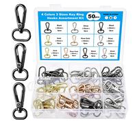 Knpwer 50 Pcs Metal Keyring,4 Colors Keychains Lobster Clasps,Detachable Swivel Clasps,Key Split Ring Clips Keychain Hooks,3 Sizes 16mm 20mm 25mm