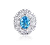 KnSam 18 Carat Yellow Gold Wedding Ring Real Classic Friendship Rings with Blue Topaz Oval Cut Ring Moissanite PT950 Platinum Size 47-65, 950 Platinum, Topaz Moissanite