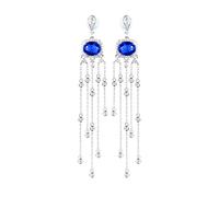KnSam 18K White Gold Au750 Earrings Women, Blue Sapphire Women's Stud Earrings 2.25ct Tassels White Gold Au750 Earrings with Diamond Women's Real Gold Jewellery, 18 carat (750) white gold, Sapphire