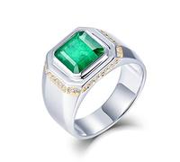 KnSam 18K White Gold Ring Band Ring Asscher Cut Green Emerald 2.5ct VS and 0.2ct Diamond Silver Ring Size S 1/2