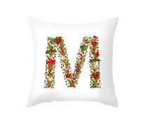 KnSam 40 x 40 cm Cushion Cover Christmas, English Alphabet M Branch Flowers Cushion Covers Polyester Cushion Cover for Sofa Bedroom Office Decoration Red Green