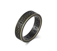 KnSam 6 mm Men's Stainless Steel Ring, Celtic Viking Runes Engagement Ring for Men, Vintage Gold Men's Rings, Engagement Rings, Size 65 (20.7)
