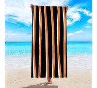 KnSam 70 x 150 cm Beach Towel, Microfibre Beach Towel, Large Personalised Striped Pattern, Beach Towel for Relaxing Lounger, Beach Towels for Travel, Beach, Sauna, Black Orange White